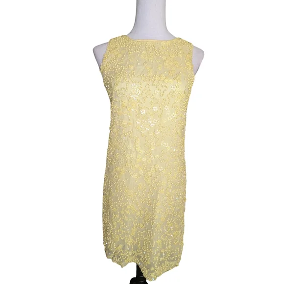 French Connection Beaded Yellow Cocktail Dress Size 2 - Picture 4 of 13